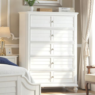 Sunvega Antique White Finish Coastal Transitional Style Chest with Ball Bearing Glides