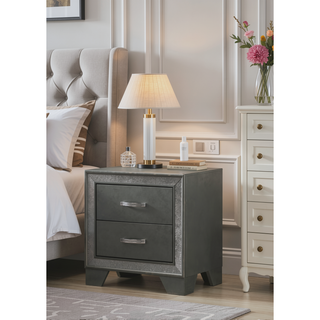 Sunvega Contemporary Nightstand with Sparkling Accent Band and Two Drawers