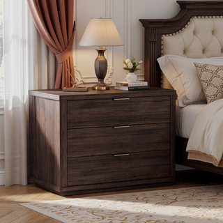 Sunvega Modern Charcoal Gray Nightstand with 3 Full Extension Drawers