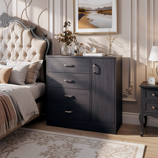 Sunvega Modern Four-Drawer Dresser with Side Cabinet for Living Room