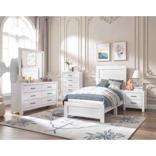Sunvega White Finish 5 Drawer Chest with Black Nickel Pulls No Assembly Required