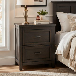 Sunvega Transitional Style Dark Cherry Finish Wood Nightstand with 2 Dovetail Drawers