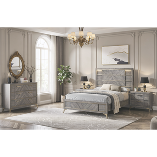 Sunvega 6 Drawer Dresser in Gray with Book Matched Veneers and Custom Hardware