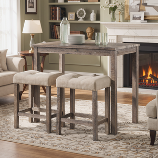 Sunvega Gray 3-Piece Counter Height Dining Set with Button Tufted Stools
