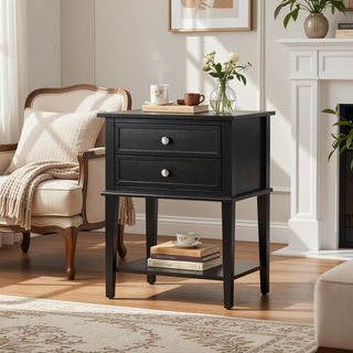 Sunvega Elegant Contemporary Nightstand with Open Shelf for Compact Storage