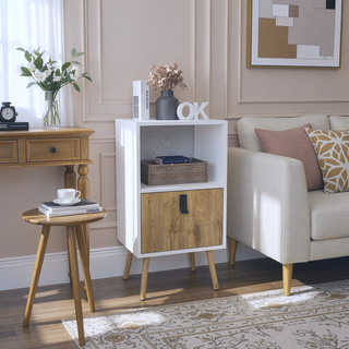Sunvega Modern White Macadamia Tall Nightstand with Spacious Drawer and Open Storage