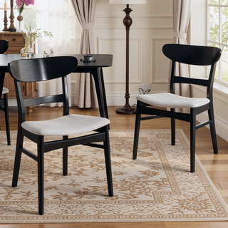 Sunvega Mid-Century Modern Upholstered Dining Chairs with Rubberwood Legs Set of 2