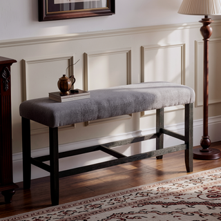 Sunvega Weathered Espresso Finish Wooden Frame Upholstered Padded Seat and Apron Bench
