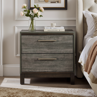 Sunvega Antique Gray and Dark Brown Nightstand with Two Dovetail Drawers
