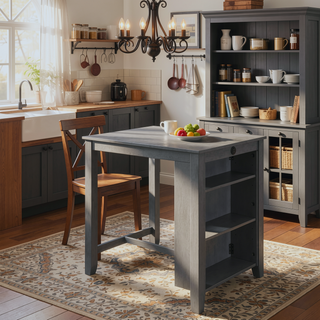 Sunvega Modern Gray Wood Counter Height Dining Table with USB Ports and Shelves