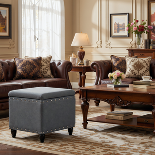 Sunvega Dark Brown Birch Legs Storage Ottoman with Light Assembly Required