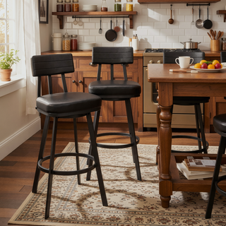 Sunvega Brown Metal Counter Stool with 360 Swivel and Chocolate Faux Leather
