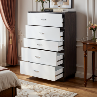 Sunvega Durable Wood Chest with Five Drawers for Bedroom Storage
