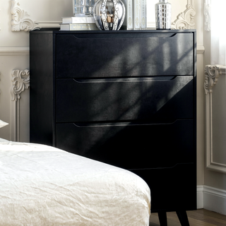 Sunvega Mid-Century Modern Black Chest with 4 Recessed Handle Drawers and Tapered Legs