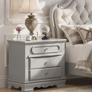 Sunvega Grey 3-Drawer Nightstand with Dovetail Joints and Quiet Wooden Glide Mechanisms