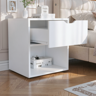 Sunvega White Altheimer Bedside Table with Drawer and Open Shelf