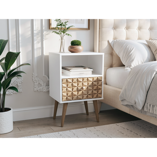 Sunvega Modern Nightstand with Drawer and Cubby for Bedroom or Living Room