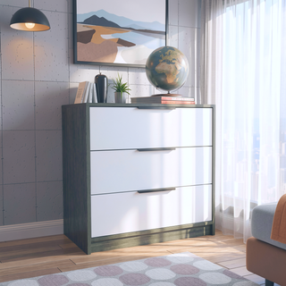 Sunvega Modern 3 Drawer Dresser with Spacious Top Surface in Smokey Oak