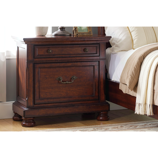 Sunvega Cherry Finish Nightstand with Drawers for Bedroom Storage Space