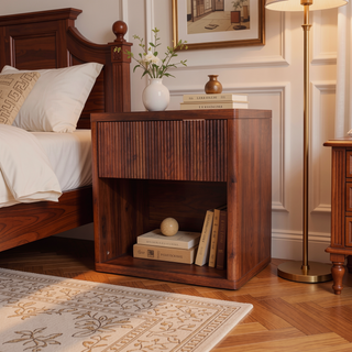 Sunvega Large Modern Nightstand with Drawer Storage Fluted Bedside Table for Bedroom