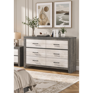 Sunvega Farmhouse Style Nightstand with Two-Tone Finish and Two Drawers