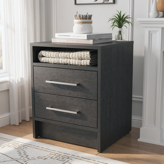 Sunvega Melamine Nightstand with Two Large Drawers and Open Shelf for Bedroom