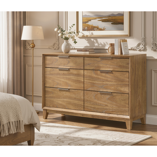 Sunvega Contemporary Nightstand with Two Drawers in Natural Wood Finish