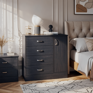 Sunvega Katie Four Drawer and One Door Dresser with Spacious Storage for Bedroom