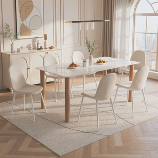 Sunvega Modern Linen Padded Dining Chairs with Sturdy White Metal Legs