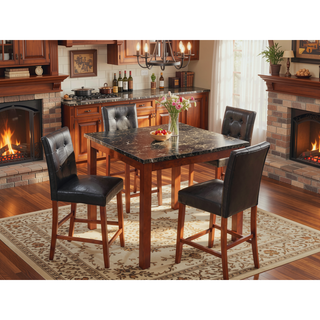 Sunvega Brown Square Pub Height Dining Set with Faux Marble Table and Upholstered PU Chairs