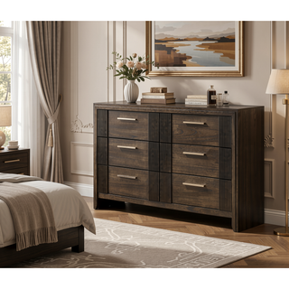 Sunvega Contemporary Brown Nightstand with Two Drawers and Rich Wood Finish