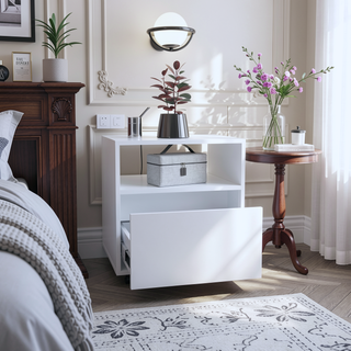 Sunvega White Finish One Drawer Nightstand with Shelf for Bedroom Decor