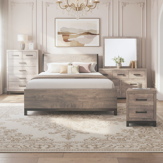 Sunvega Gray Finish 7-Drawer Dresser with Metal Bar Hardware for Bedroom