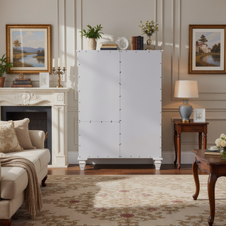 Sunvega Cream White 8-Drawer Chest with Cabinet Door and Brushed Nickel Hardware