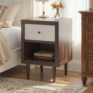 Sunvega Mid-Century Modern Nightstand with Drawer and Shelf for Bedroom Storage