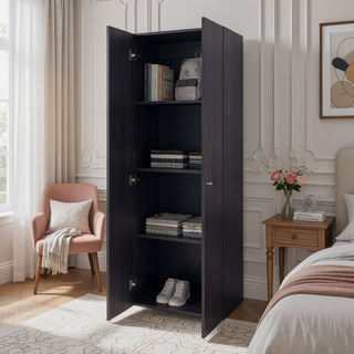 Sunvega Black Wengue 2 Door 4 Shelf Tall Compact Armoire for Bedroom