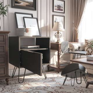 Sunvega Compact Nightstand with Hairpin Legs Single Drawer and Open Shelf Storage