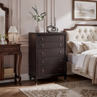 Sunvega Niguel Brown Contemporary Five-Drawer Chest for Modern Bedrooms with Cedar Lining
