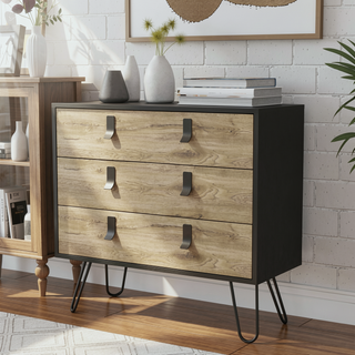 Sunvega Modern Hairpin Leg Dresser with Three Functional Drawers and Spacious Top