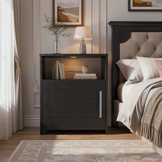 Sunvega Nightstand with Single Door Cabinet and Shelf for Bedroom or Living Room