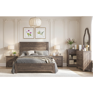 Sunvega Natural Finish Full Bed with Headboard Footboard and Rails