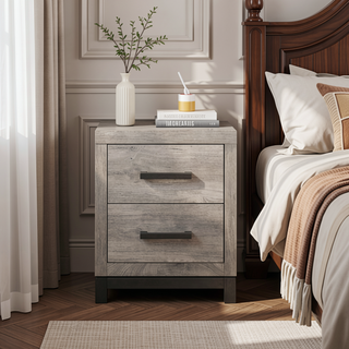 Sunvega Deena 25 Inch Classic 2 Drawer Nightstand with Metal Handles