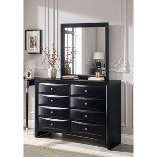 Sunvega Black Finish Contemporary 8 Drawer Dresser with Solid Wood Veneer