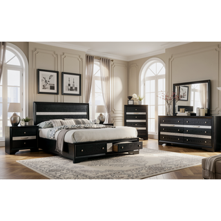 Sunvega Modern Black Nightstand with Hidden Jewelry Drawer and Nickel Knob