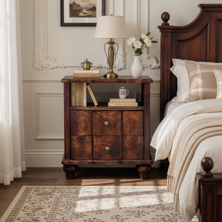 Sunvega Solid Mango Wood Handcrafted Bedside Table with 2 Drawers