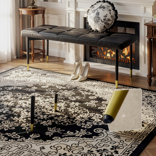 Sunvega 47 Inch Multifunctional Black Shoe Bench with Faux PU Cushion and Gold Accents