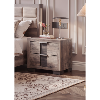 Sunvega Black and White Finish Nightstand with Two Drawers and Metal Knobs