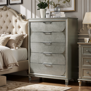Sunvega Silver 2-Drawer Nightstand with Acrylic Handles and Embossed Panels