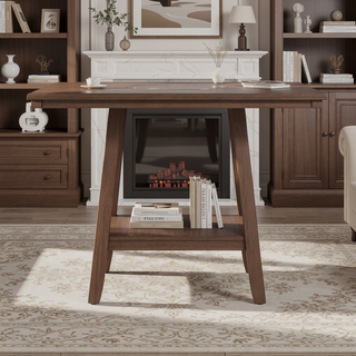 Sunvega Walnut Brown Transitional Gathering Height Table for Dining Room