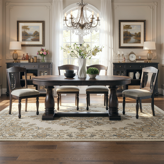 Sunvega Extendable Wooden Dining Table for 6 to 8 Persons with Curved Modern Design